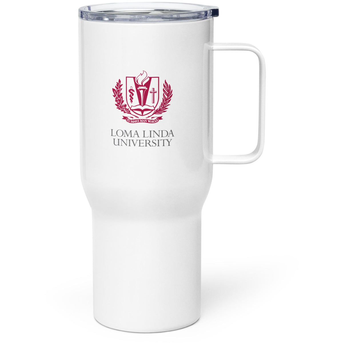 Loma Linda University Travel mug with a handle